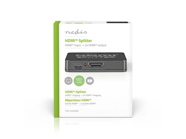 Nedis VSPL34002BK, HDMI, 2x HDMI, 3840 x 2160 pixlar, Svart, Akrylnitrilbutadienstyren (ABS), Polyvinylklorid (PVC), Full HD