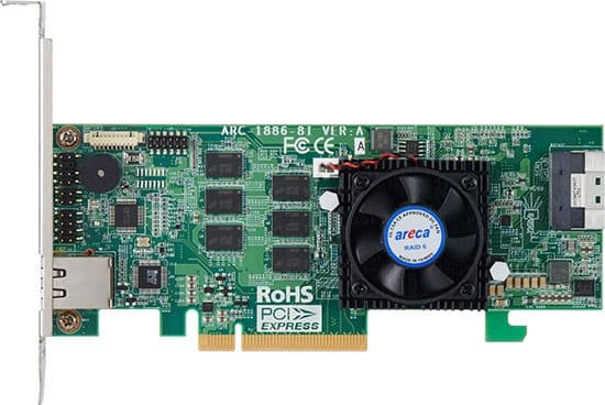 Areca ARC-1886-8I, PCI Express 4.0, PCI Express x8, 0, 1, 3, 5, 6, 10, 30, 50, 60, JBOD, 12 Gbit/s, 8000 MB, DDR4