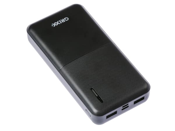 Grixx Powerbank 15000mAh strømforsyning Micro USB og USB-C svart