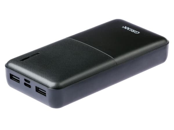 Grixx Powerbank 15000mAh strømforsyning Micro USB og USB-C svart
