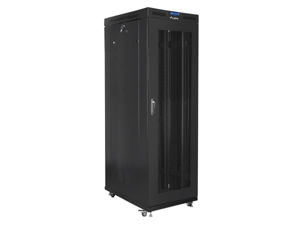 Lanberg FF01 series - Rack skåp - 800 x 1200, platt paket, med nät dörr, LCD - med 4 kylfläktar, LCD-skärm, termostat - fristående - svart, RAL 9004