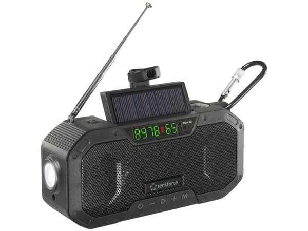 Radio Renkforce Renkforce RF-CR-300 Outdoorradio UKW, MW Bluetooth®, SD wiederaufladbar, Solarpanel, Handkurbel Schwarz (RF-5236092)