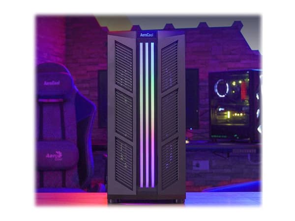 AeroCool Prime - Mid tower - ATX - genomskinlig sidopanel (härdat glas) - ingen strömförsörjning (ATX) - svart - USB/ljud