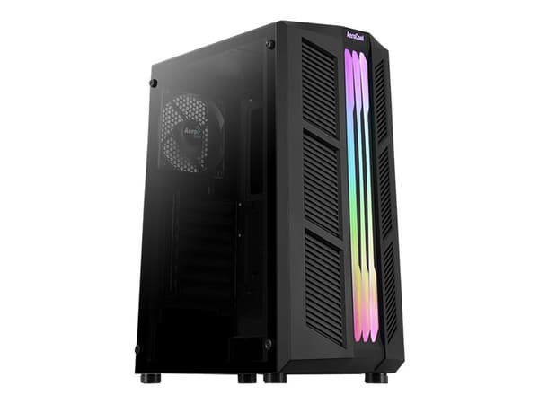 AeroCool Prime - Mid tower - ATX - genomskinlig sidopanel (härdat glas) - ingen strömförsörjning (ATX) - svart - USB/ljud