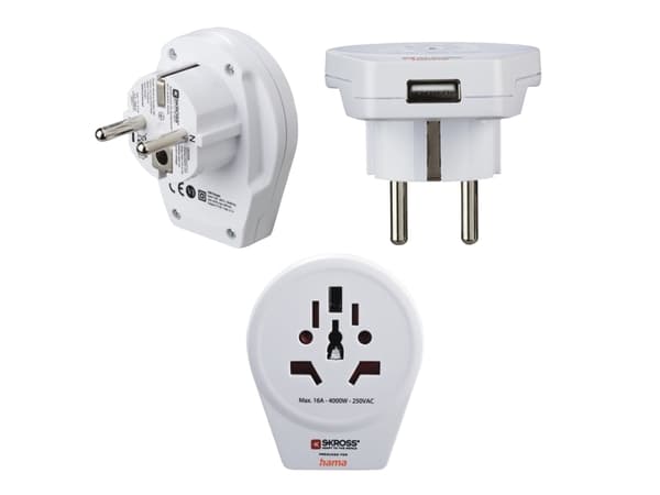 Hama World to Europe USB-reiseadapter, for 2- og 3-pinners enheter, 1x USB (00223475)
