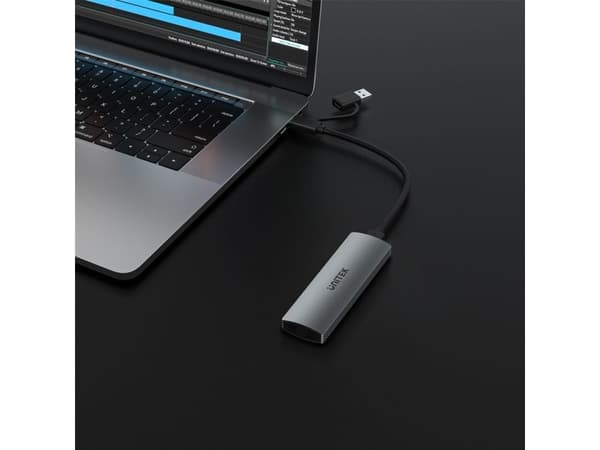 Unitek S1230A - Drevkabinett - M.2 - M.2 Card (PCIe NVMe & SATA) - M.2 Card, USB-C - romgrå