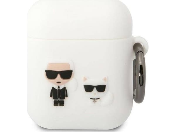 Karl Lagerfeld KLACA2SILKCW AirPods 1/2 deksel hvit/hvit Silikon Karl & Choupette
