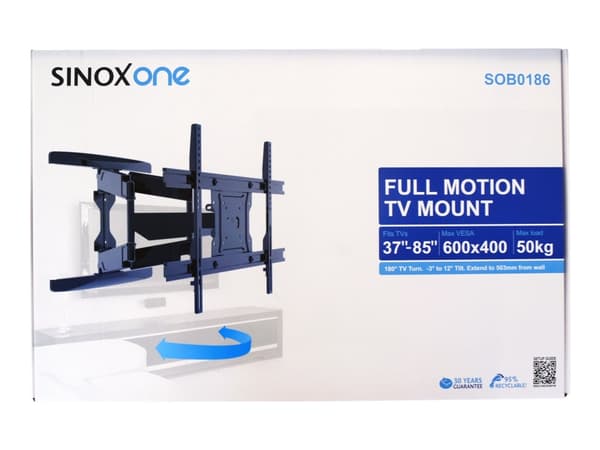 Sinox One SOB0186 - Asennussarja (seinäteline) - täysliikkeellä säädettävä kaksoiskannatin - LCD-TV:lle/kaarevalle LCD-TV:lle - musta - näytön koko: