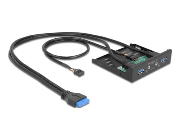 DeLOCK 64150, Etupaneeli, Metalli, Musta, 2 x USB 3.2 Gen 1, 2 x HD-Audio, 1 kpl