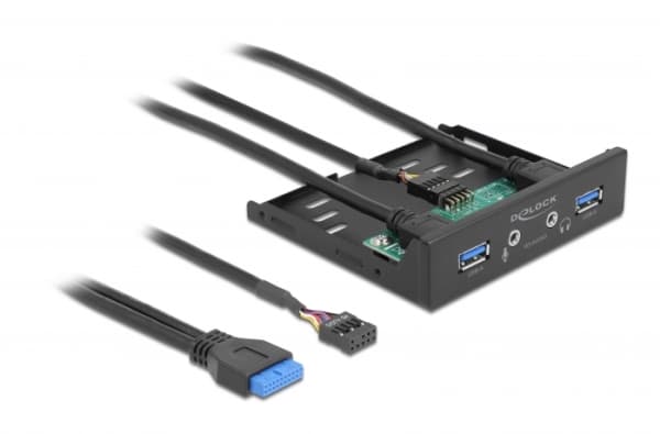 DeLOCK 64150, Etupaneeli, Metalli, Musta, 2 x USB 3.2 Gen 1, 2 x HD-Audio, 1 kpl