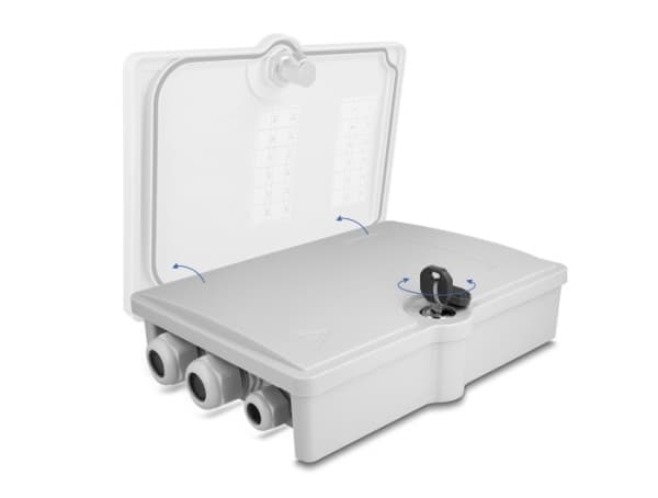 Delock - Fiberoptisk fordelingsboks - IP55, waterproof, lockable - veggmonterbar - innendørs, utendørs - grå - 6 porter