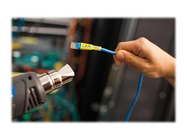 Brother HSe-611E - Svart på gult - Rull (0,52 cm x 1,5 m) 1 kassett(er) hengeboks - varmekrympetape - for P-Touch PT-D800, PT-E300, PT-E310, PT-E550,