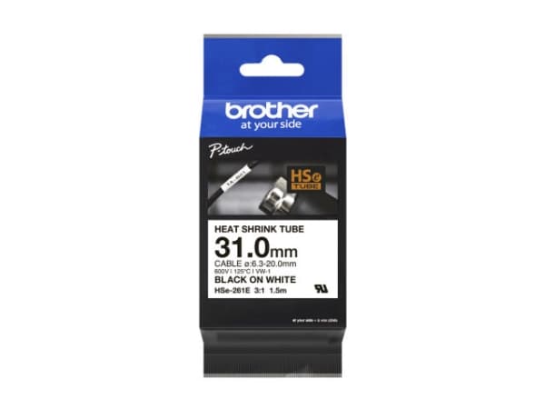Brother HSe-261E - Svart på hvitt - Rull (3,1 cm x 1,5 m) 1 kassett(er) hengeboks - varmekrympetape - for P-Touch PT-D800W, PT-P900W, PT-P900Wc, PT-P