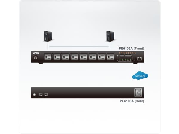 ATEN PE6108G-ATA-G, Mitattu, Kytkimellinen, 1U, Vaaka, Metalli, Musta, 8 AC-pistorasia(a)