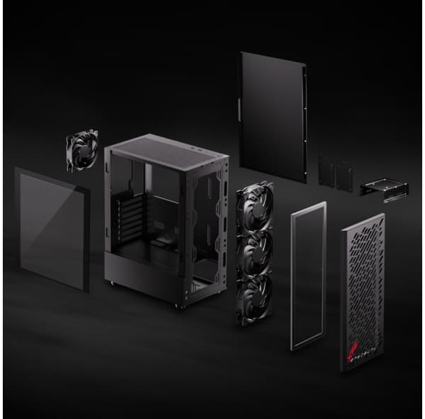 XPG VALOR AIR - Mid tower - ATX - genomskinlig sidopanel (härdat glas) - ingen strömförsörjning - svart - USB/Audio/Mic