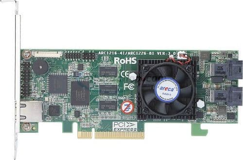 Areca ARC-1216-4i, Sarjaankytketty SCSI, PCI Express x8, 0,1,1E,3,5,6,10,30,50,60,JBOD, 12 Gbit/s, 1024 MB, DDR3