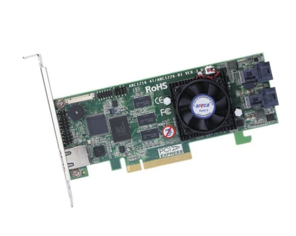 Areca ARC-1216-4i, Sarjaankytketty SCSI, PCI Express x8, 0,1,1E,3,5,6,10,30,50,60,JBOD, 12 Gbit/s, 1024 MB, DDR3