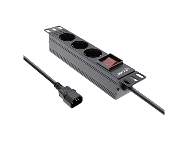 InLine 16421K, Vekslet, 1U, Enkelfaset, Aluminium, Plast, Sort, 3 AC-utganger Sort