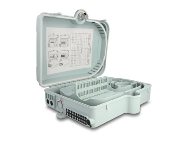 Delock - Fiberoptikdistribueringsbox - IP65, waterproof, lockable - väggmontering - inomhus, utomhus - grå - 24 portar