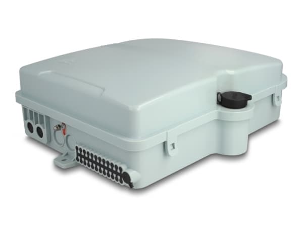 Delock - Fiberoptikdistribueringsbox - IP65, waterproof, lockable - väggmontering - inomhus, utomhus - grå - 24 portar