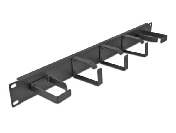 Delock - Panel for kabelhåndtering - med 5 metallkroker (2 x horisontal, 3 x vertikal) - skapmonterbar - svart - 1U - 19"