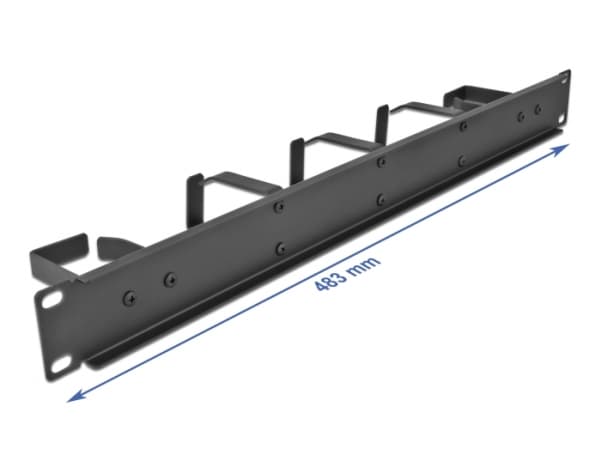 Delock - Panel for kabelhåndtering - med 5 metallkroker (2 x horisontal, 3 x vertikal) - skapmonterbar - svart - 1U - 19"