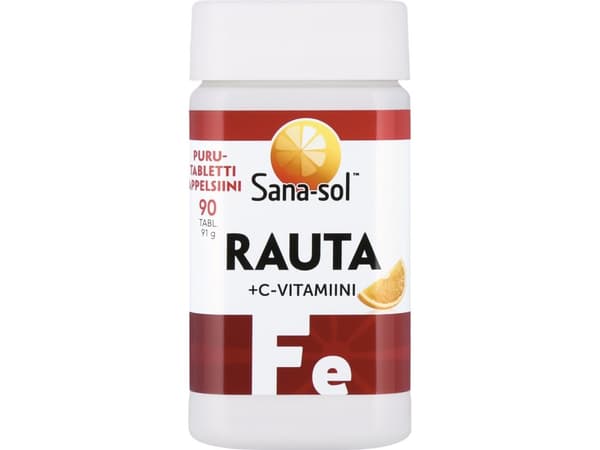 Sana-sol Jern+vitamin C tyggetablett med appelsinsmak, 90 tabl