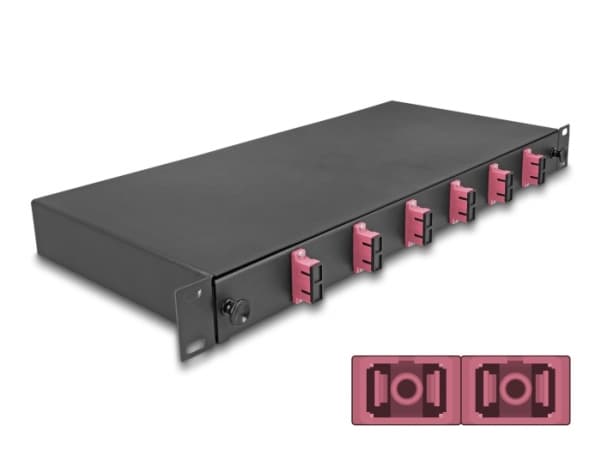 Delock - Spleiseboks for fiberoptikk - OM4, assembled - front - rackmonterbar - SC Duplex X 6 - svart - 1U - 19"