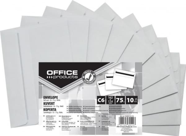 Office Products Self-adhesive envelopes OFFICE PRODUCTS, SK, C6, 114x162mm, 75gsm, 10pcs, white
