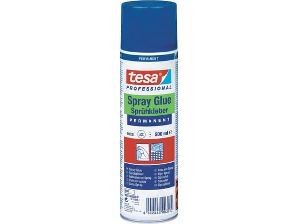 TESA 60021-00000, Nestemäinen, Sprayliima, 500 ml, Pahvi, Keraaminen, Kangas, Lasi, Nahka, Metalli, Paperi, Muovi, Posliini, Kumi, Puu, 1 kpl