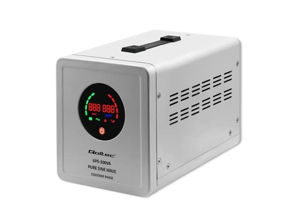 Qoltec 50716 Uafbrydelig strømforsyning Pure Sine Wave UPS | 500VA | 350W | konstant fase | Grå