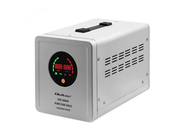 Qoltec 50716 Uafbrydelig strømforsyning Pure Sine Wave UPS | 500VA | 350W | konstant fase | Grå