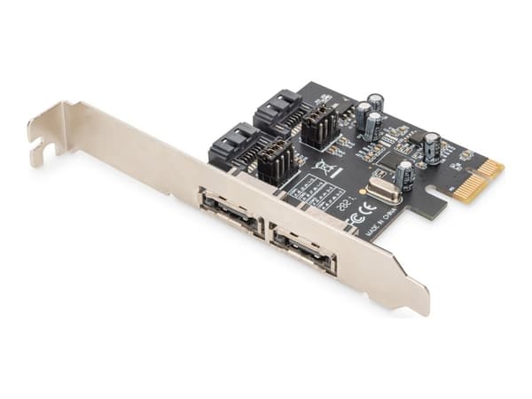 DIGITUS - Lagringskontroll - 4-kanals - SATA 6Gb/s - PCIe 2.0 Sort, Sølv
