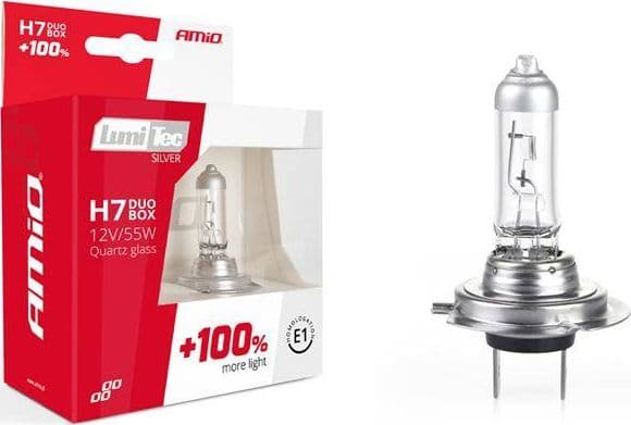 AMiO halogenpærer H7 12V 55W LumiTec SØLV +100 % DUO BOX