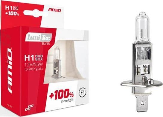 AMiO Set med halogenlampor H1 12V 55W LumiTec Silver +100% DUO BOX