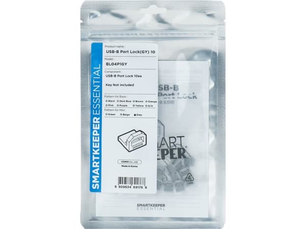 Smartkeeper BL04P1GY, Portin lukitsin, USB B-tyyppi, Harmaa, Muovi, 10 kpl, Muovipussi