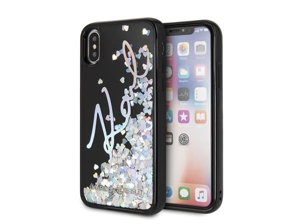 Karl Lagerfeld KLHCPXKSIGMU iPhone X/Xs black hard case Signature Liquid Glitter Sequins