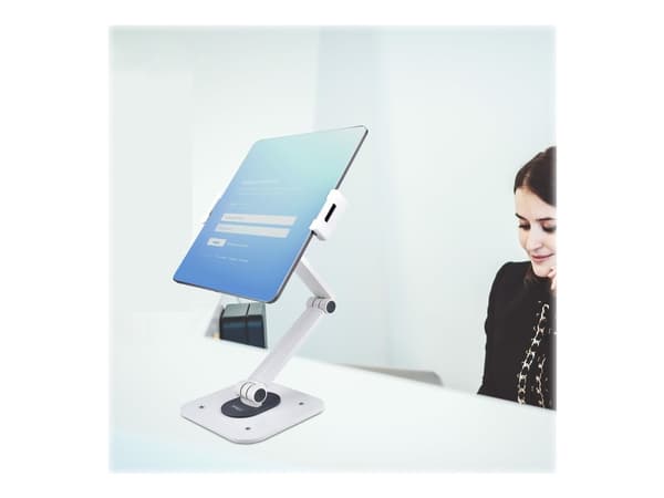 StarTech.com Adjustable Tablet Stand for Desk, Desk/Wall Mountable, Supports Up to 2.2lb, Universal Tablet Stand Holder for Desk, Articulating Tablet