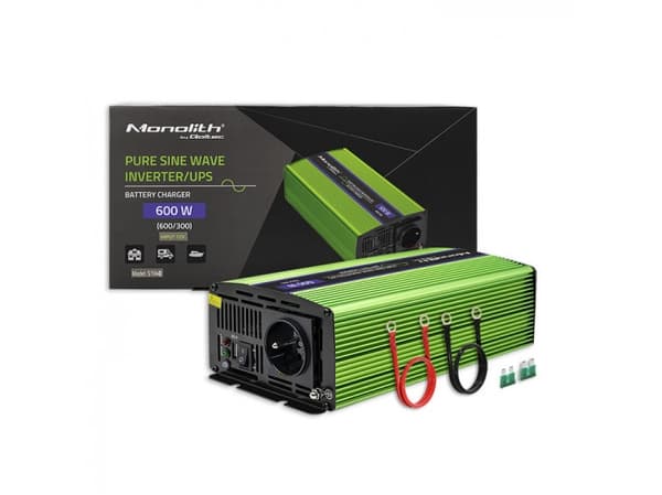 Qoltec Monolith - DC til AC strømomformer / batterilader / UPS - pure sine wave - AC 230 V / DC 12 V - 300 watt - utgangskontakter: 3