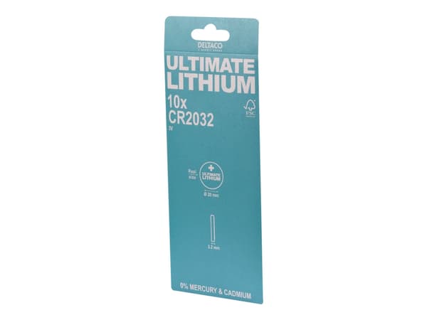 DELTACO Ultimate - Batteri 10 x CR2032 - Li (en pakke 10)