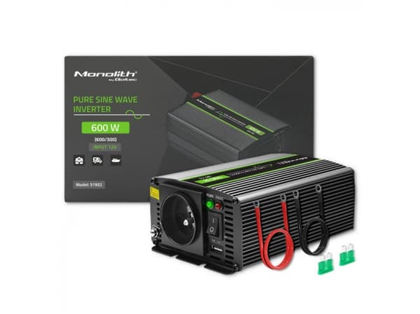 Qoltec Monolith jännitemuunnin | 300W | 600W | 12V - 230V | Pure Sine