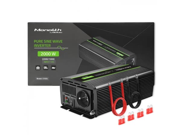 Qoltec Monolith jännitemuunnin | 1000W | 2000W| 12V 230V | Pure Sine | Puhdas Sinus