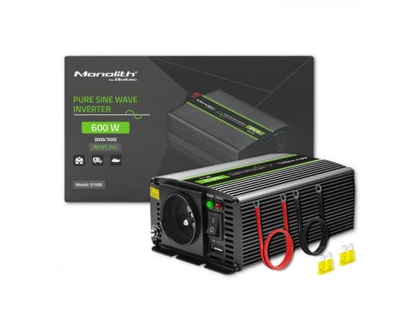 Qoltec Monolith jännitemuunnin | 300W | 600W | 24V 230V | Pure Sine | Puhdas sini
