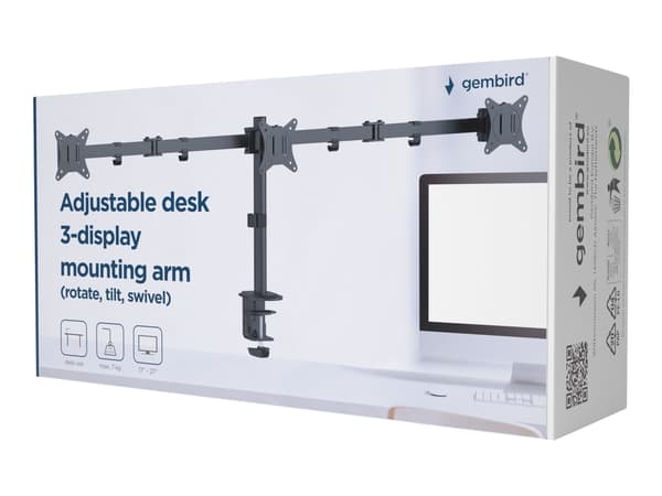 Gembird MA-D3-01 - Monteringssats (2 justerbara armar, bordsfäste) - för 3 monitorer - aluminium, plast, stål - svart av fin textur - skärmstorlek: 1 Svart