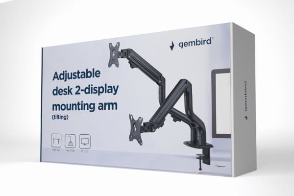 Gembird MA-DA2-02 - Monteringssats (arm för bordsmontering) - justerbar - för 2 LCD/plasmapaneler - tippa, upp till 8 kg - stål, aluminium, plast - s