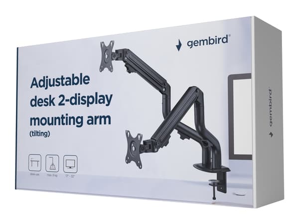 Gembird MA-DA2-02 - Monteringssats (arm för bordsmontering) - justerbar - för 2 LCD/plasmapaneler - tippa, upp till 8 kg - stål, aluminium, plast - s Svart