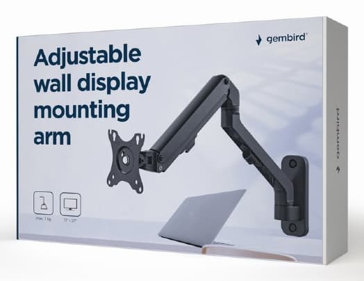 Gembird MA-WA1-02 - Monteringssats - justerbar arm - för platt panel - upp till 7 kg - aluminium, stål, plast - svart av fin textur - skärmstorlek: u