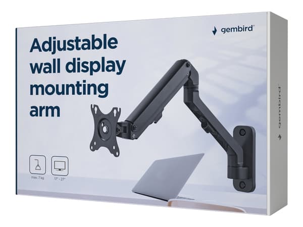 Gembird MA-WA1-02 - Monteringssats - justerbar arm - för platt panel - upp till 7 kg - aluminium, stål, plast - svart av fin textur - skärmstorlek: u Svart