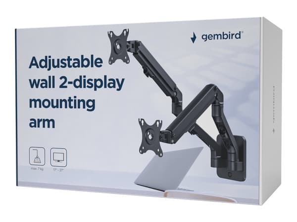 Gembird MA-WA2-01 - Monteringssett - justerbar arm - for 2 LCD/plasma-paneler - up to 7 kg - aluminium, stål, plastikk - finteksturert svart - skjerm Sort