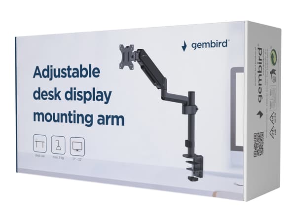 Gembird MA-DA1P-01 - Monteringssats (bordsfäste) - justerbar arm - för LCD-display - upp till 9 kg - aluminium, plast, stål - svart av fin textur - s Svart
